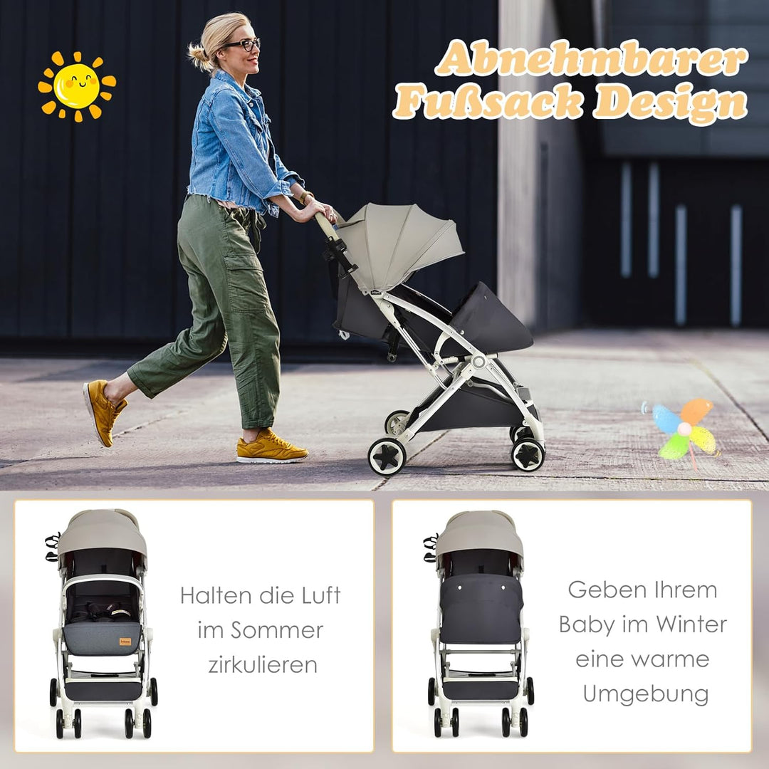COSTWAY Kinderwagen klappbar, Reisebuggy mit Liegefunktion, Kinderbuggy mit verstellbarem Rückenlehn