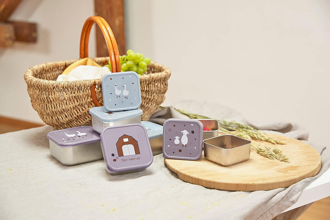 LÄSSIG Snackbox 3er Set Edelstahl 3 Stück Tiny Farmer lilac, Lila