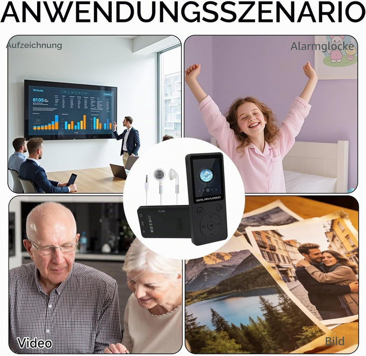 32GB MP3 Player Bluetooth 5.0 mit Lautsprecher für Sportler, 1,8" Bildschirm Musikplayer HiFi mit Vi