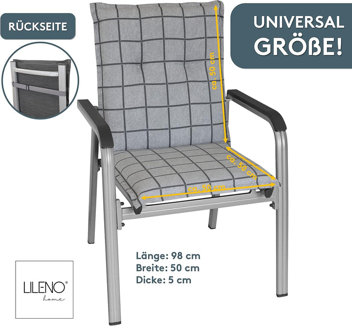 LILENO HOME Gartenstuhl Auflagen als [1er Set - Niedriglehner] in Yacht-Karo Hellgrau - Bequeme Lieg