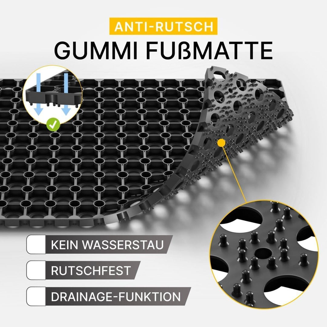 Entrando Gummimatte 50x80 cm - Ringgummimatte 22 mm Höhe mit Wabenstruktur & Drainagefunktion, wette