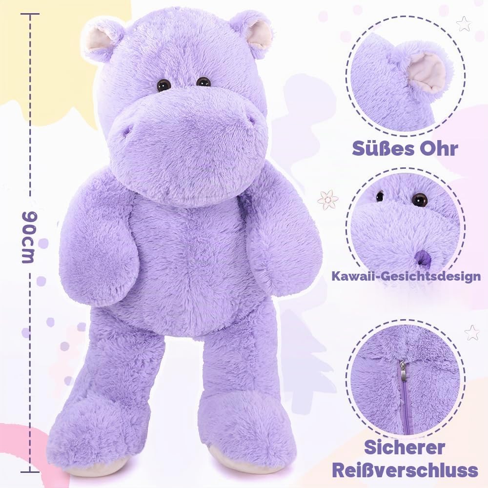 MorisMos Jumbo Plüsch Nilpferd Hippo, grosses Flusspferd Kuscheltier XXL, 90cm Riesen Nilpferd Plüsc