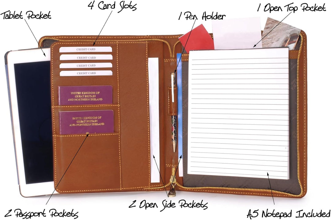 CATWALK COLLECTION HANDBAGS - Vintage Leder - A5 Reissverschluss Konferenzmappe Schreibmappe - ANGEL