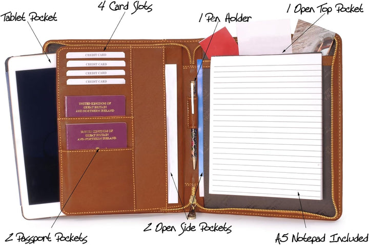 CATWALK COLLECTION HANDBAGS - Vintage Leder - A5 Reissverschluss Konferenzmappe Schreibmappe - ANGEL