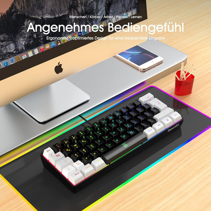 Snpurdiri 60% kabelgebundene Gaming-Tastatur, kleine, tragbare kompakte RGB-Tastatur für PC, Mac, Bü