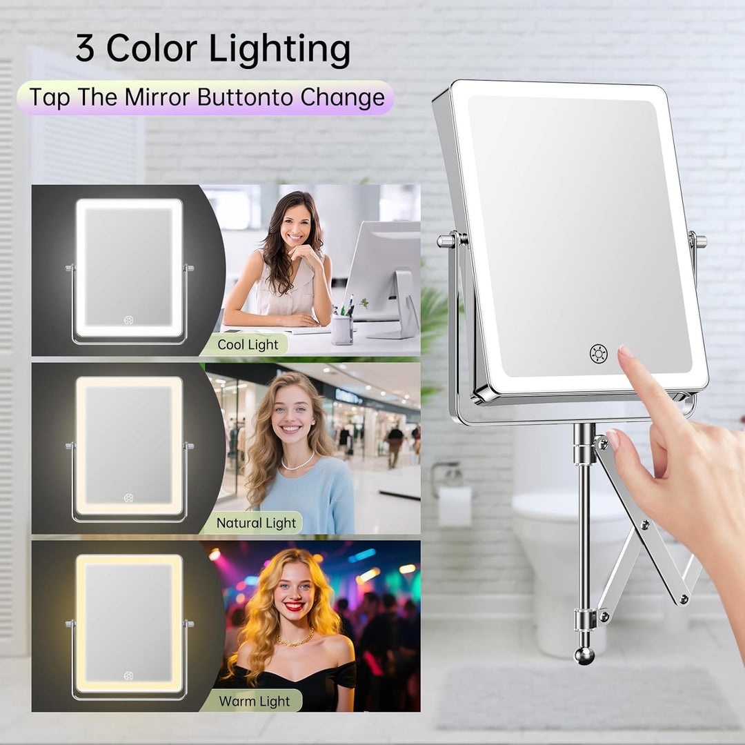 FASCINATE Wiederaufladbarer Wand-Make-up-Spiegel mit Lichtern, 21,6 cm, doppelseitig, 1 x 20-fache V