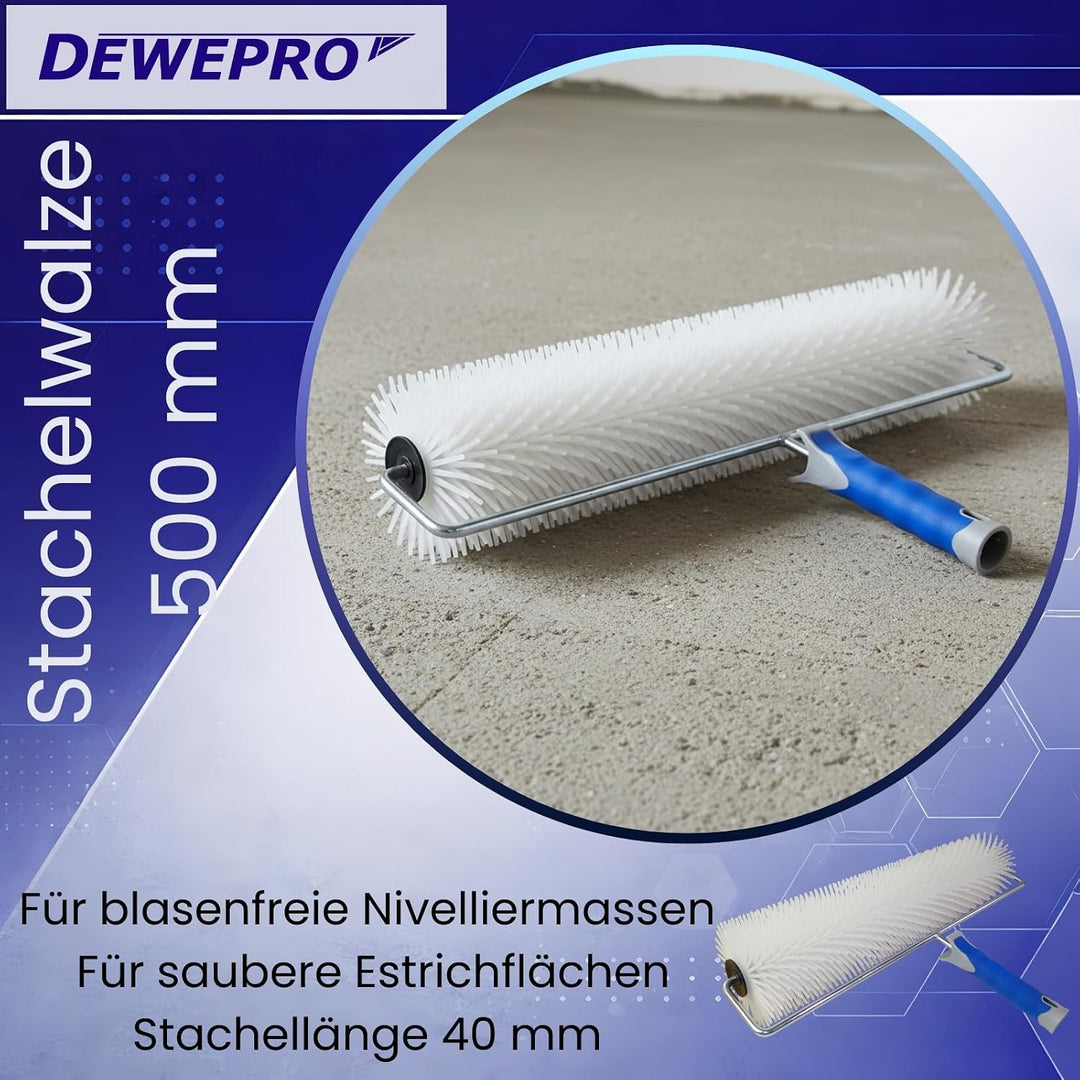 DEWEPRO Stachelwalze 50cm - Stachellänge 40mm - Stabiler Metallbügel und 2-K-Handgriff mit Stielaufn