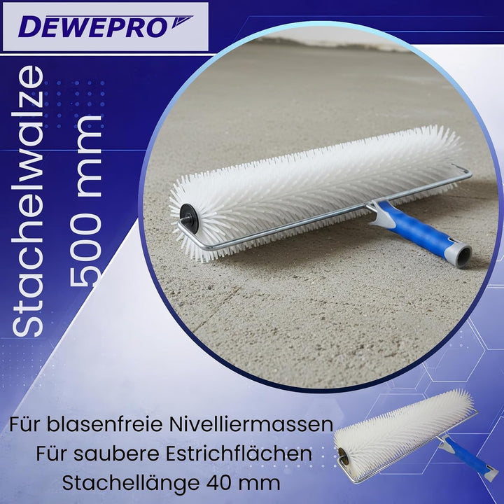 DEWEPRO Stachelwalze 50cm - Stachellänge 40mm - Stabiler Metallbügel und 2-K-Handgriff mit Stielaufn