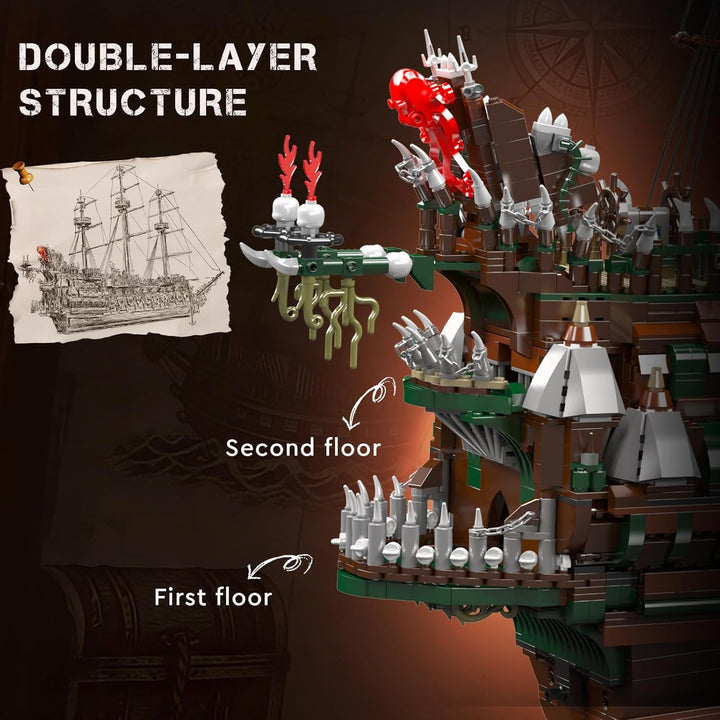 Mould King 13218 Piratenschiff Bausteine, MOC Fliegenden Holländers gross Segelschiff Spielzeug Mode