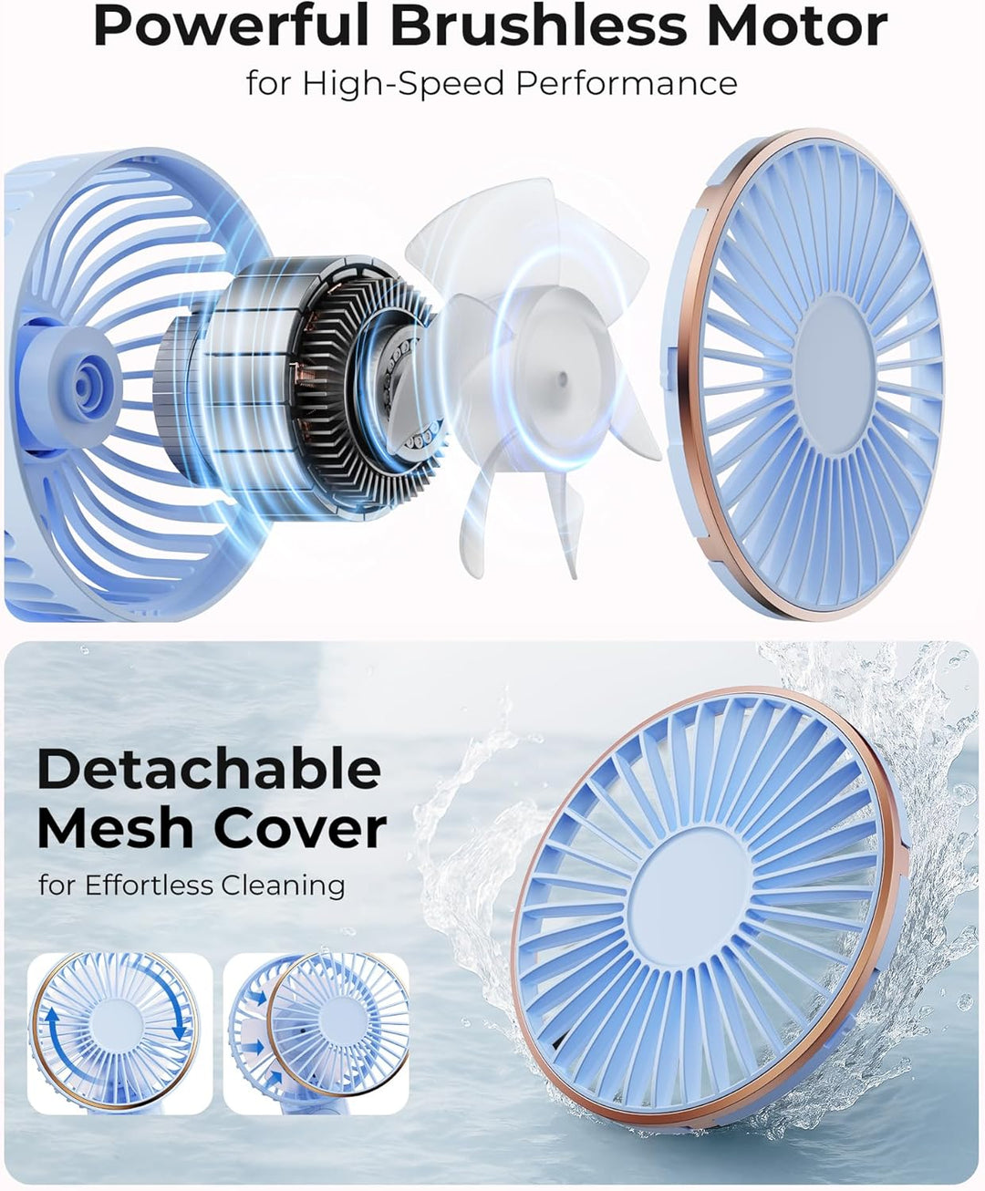 TUNISE tragbarer, wiederaufladbarer Ventilator, 4000 mAh, 180° verstellbar, 6 Geschwindigkeiten, Str