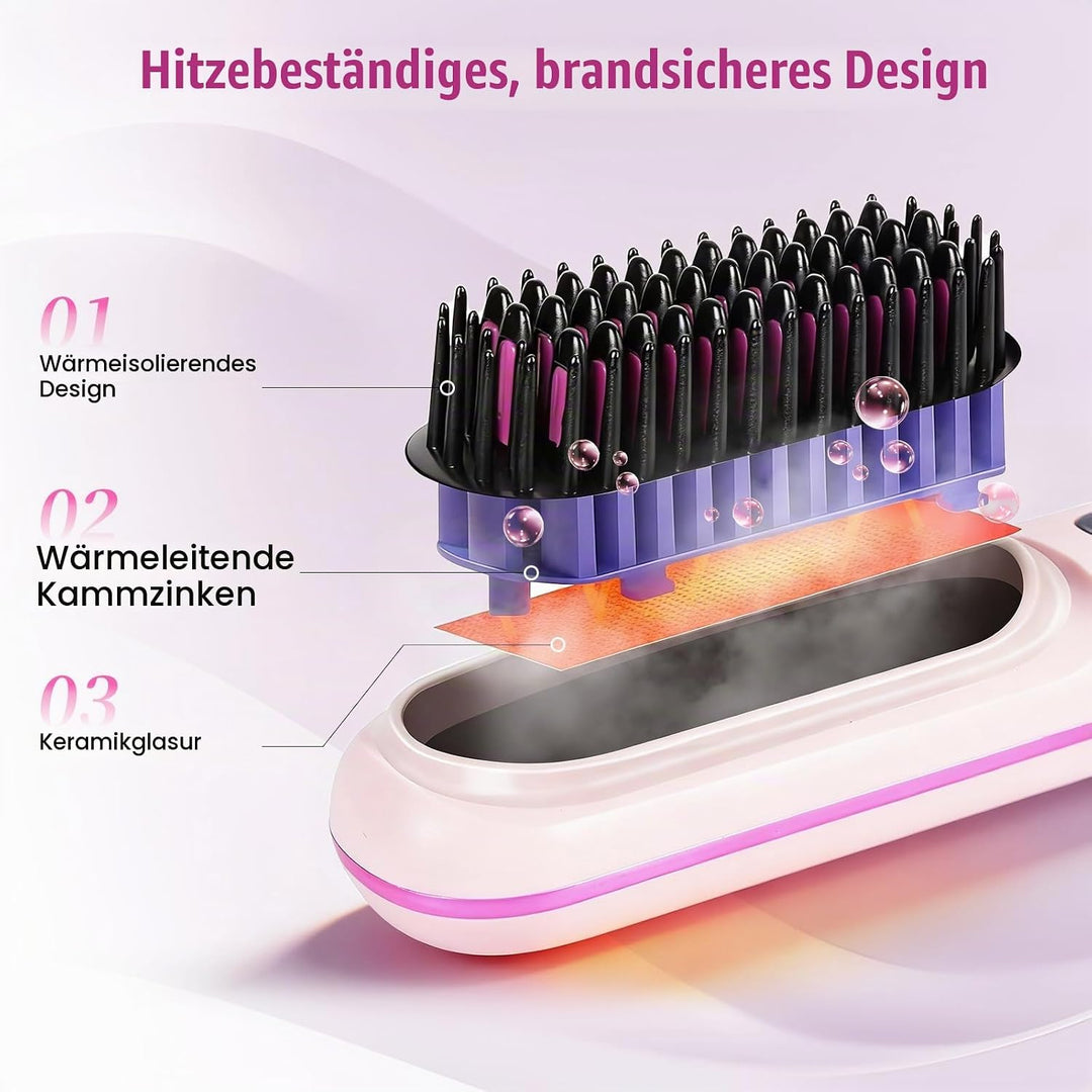 Mini Haarbürste Elektrisch, Glättbürste Kabellos, Stylingbürste für Kurze Haare, Elektrische Haarglä