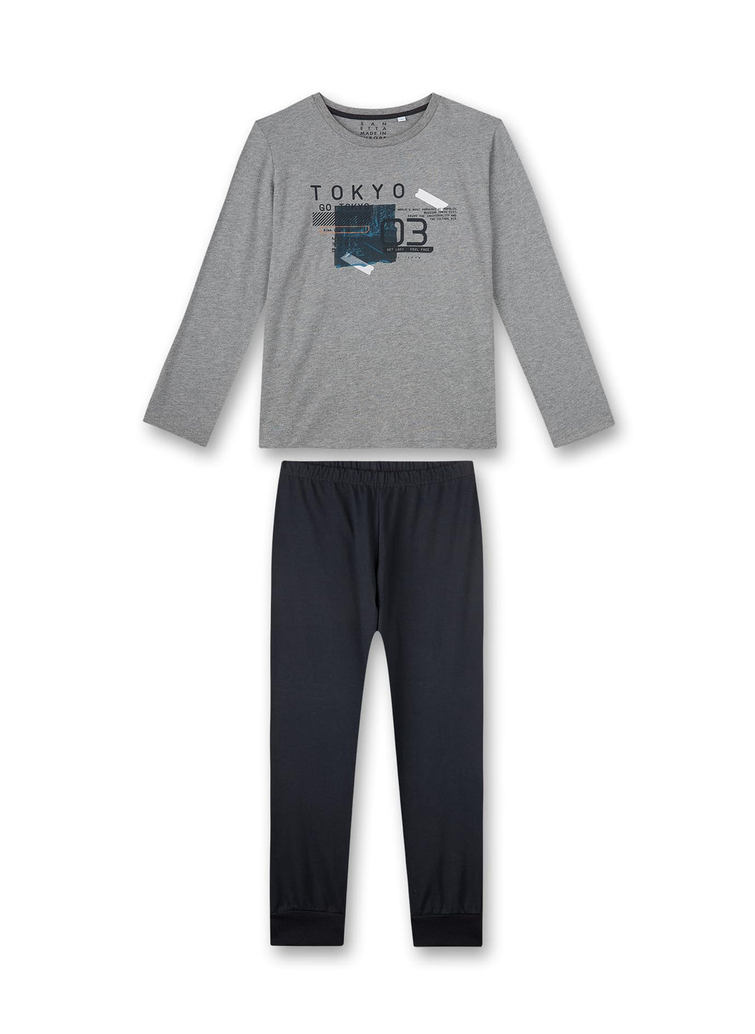 Sanetta Jungen-Schlafanzug lang Grau | Bequemer Schlafanzug für Jungen lang. | Pyjamaset Grösse 140