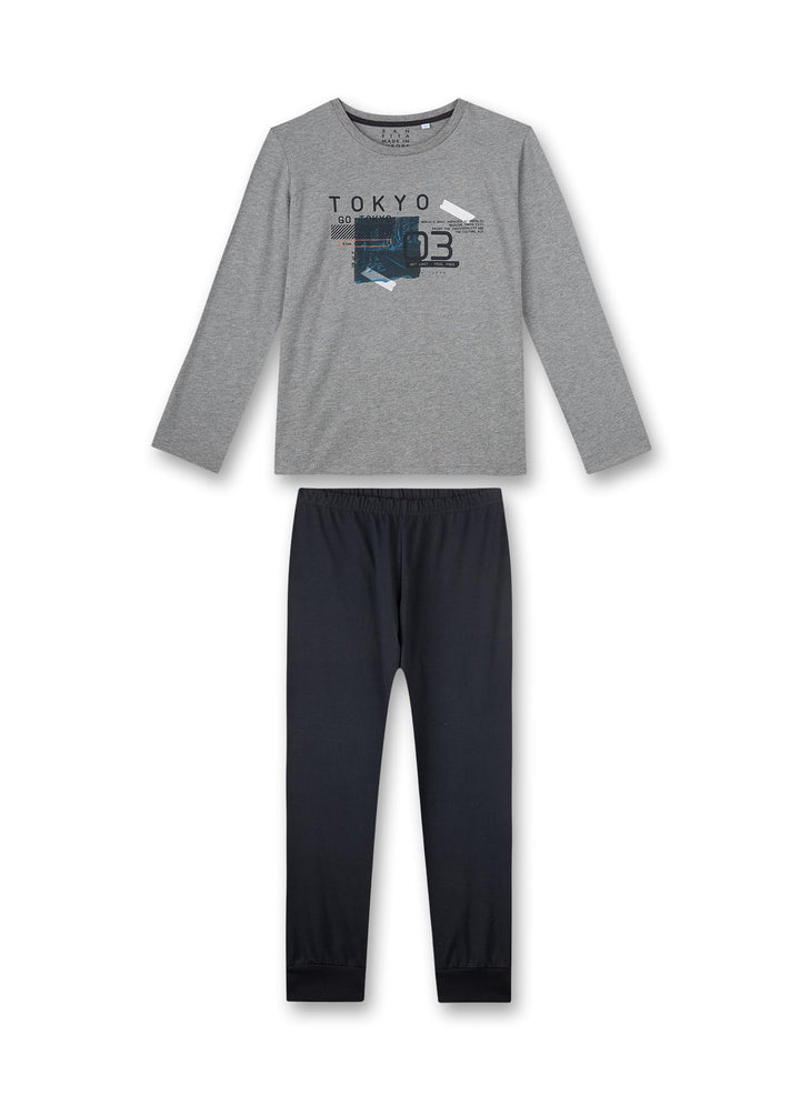 Sanetta Jungen-Schlafanzug lang Grau | Bequemer Schlafanzug für Jungen lang. | Pyjamaset Grösse 140