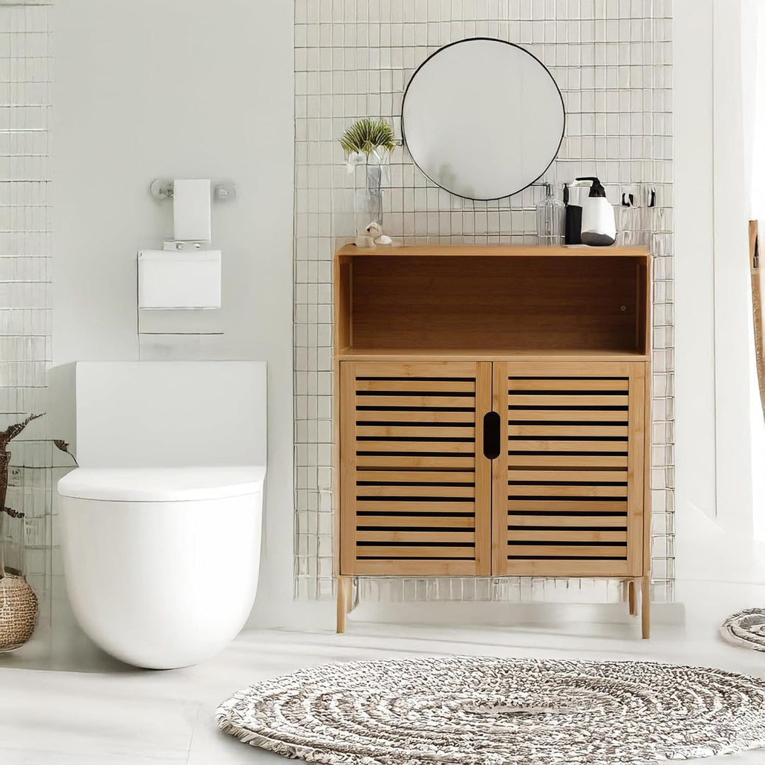 Badezimmerschrank Bambus Badregal Badschrank mit 3 Ablagen 81 x 65 x 31 cm Natural
