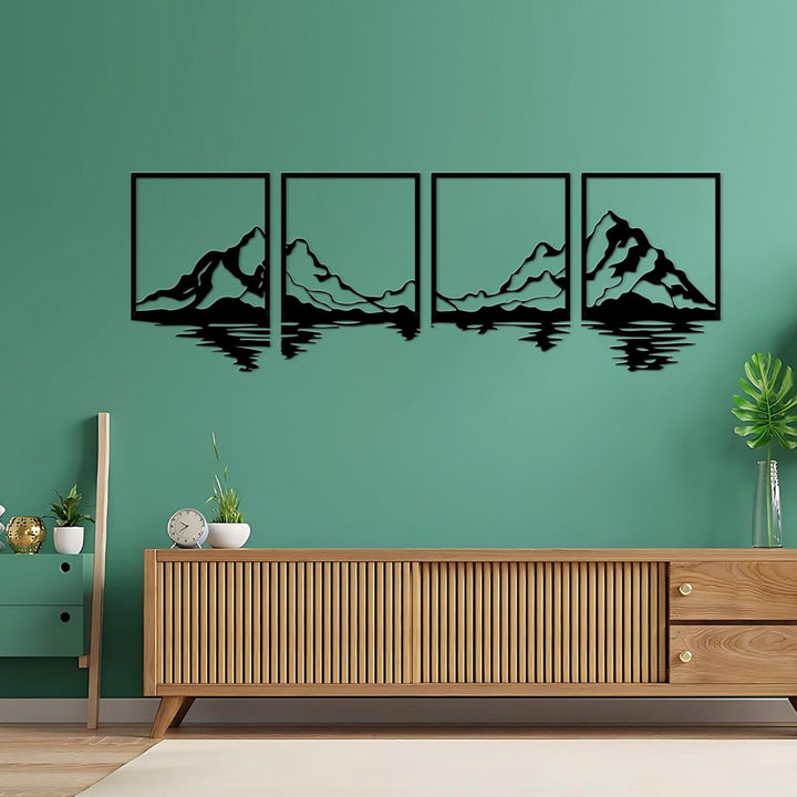 ESTART 4 Stück Metall Berg Wandkunst, grosse Berge Wanddekoration, Bergflüsse, dekoratives Gemälde,