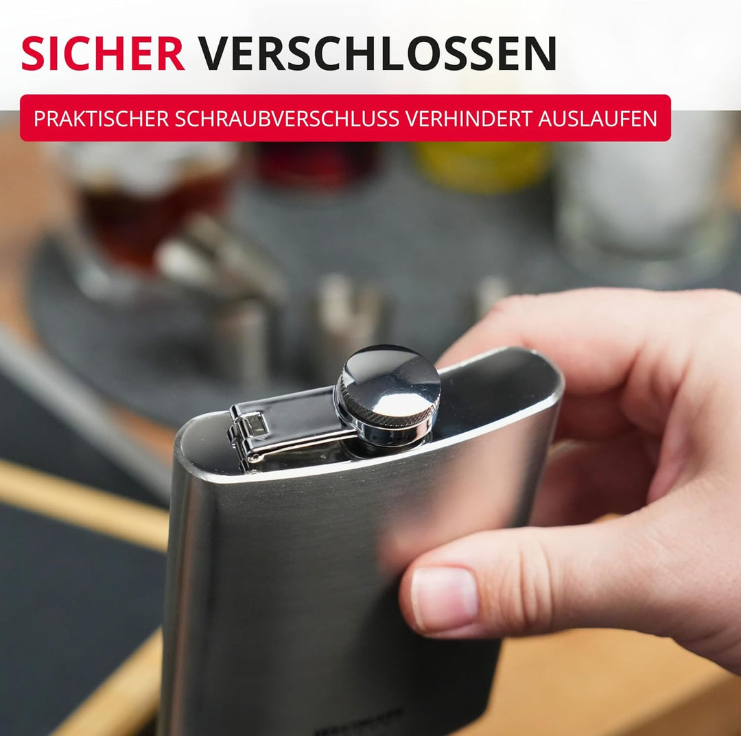 Westmark Taschen-Flachmann inkl. Mini-Trichter + 4 Bechern – Praktisches Set für unterwegs, ob Wande