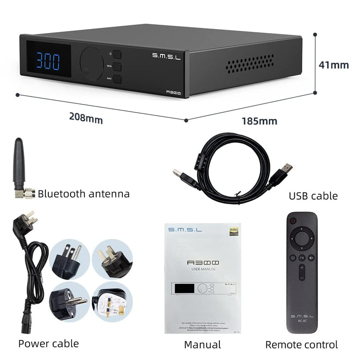 SMSL a300 Digitaler Leistungsverstärker BTL-Modus Hi-Res Bluetooth 5.0 mit Fernbedienung mit 165 Wx2