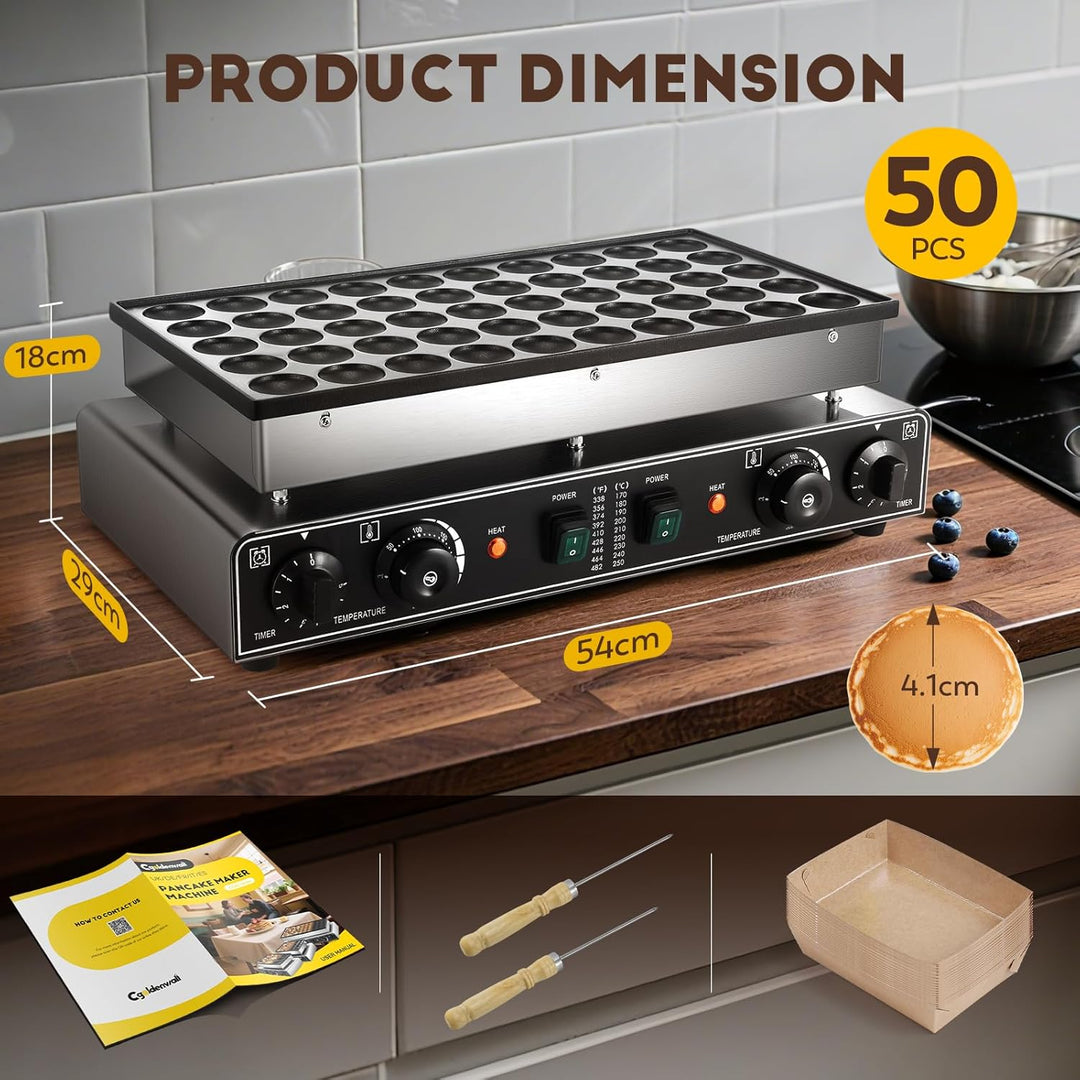 CGOLDENWALL 50 Loch Pfannkuchenmaschine Kommerzielle, Elektrischer Mini-Pfannkuchenbäcker mit Antiha