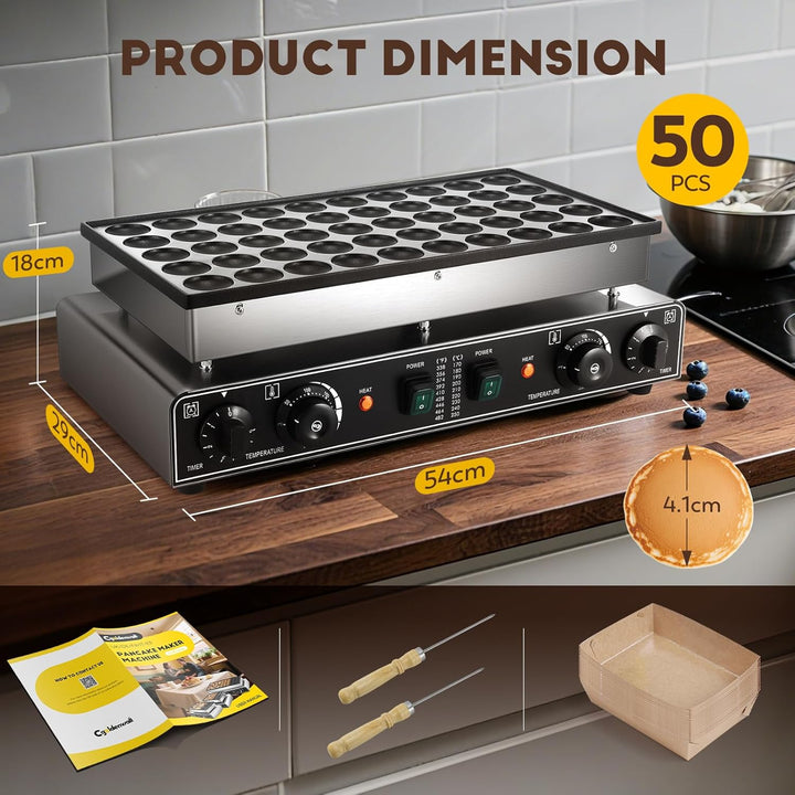 CGOLDENWALL 50 Loch Pfannkuchenmaschine Kommerzielle, Elektrischer Mini-Pfannkuchenbäcker mit Antiha