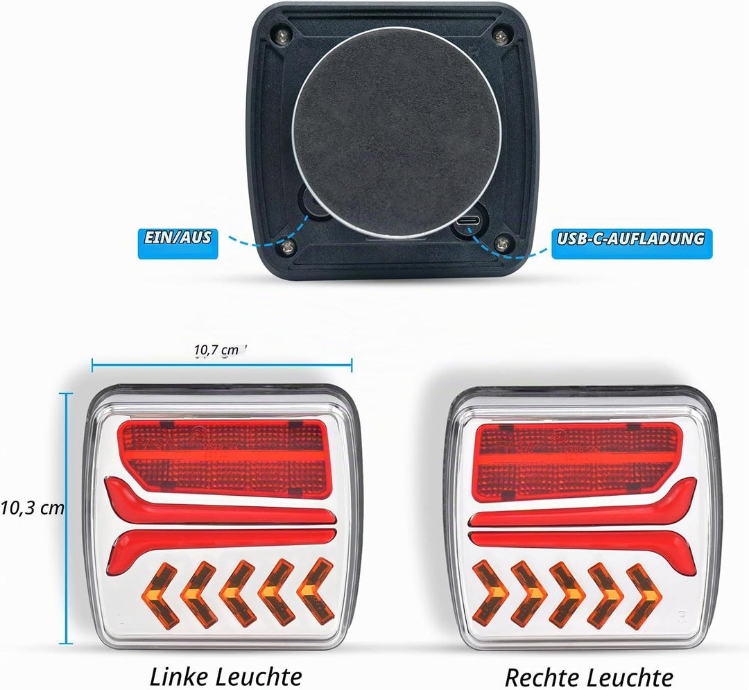Kabelloss Rückleuchten LED Anhänger mit Magnet, 12V Funk Rücklicht Satz - Wasserdicht, Wiederaufladb