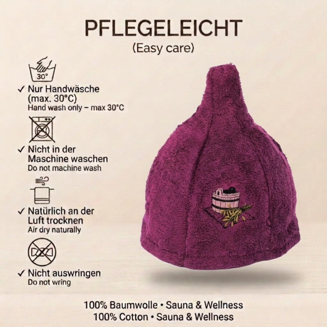 Ger3as 7 Farben Saunahut Damen und Herren 100% Baumwolle mit Stickerei, Wellness Mütze Premium Quali