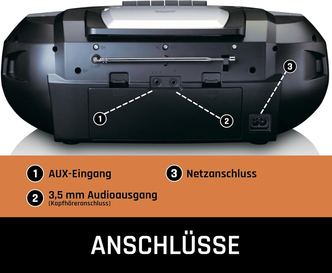 Lenco SCD-720 - Boombox DAB+ - Bluetooth 5.0 - Toploader CD/MP3-Player - Kassettendeck - FM Radio -