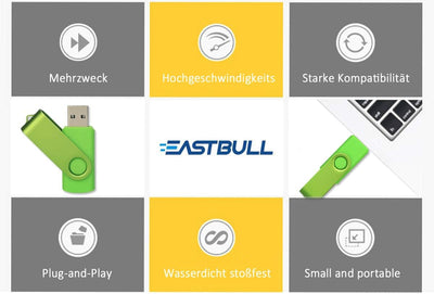 USB-Stick, 32 GB, EASTBULL USB 2.0, Flash Drive, Drehgelenk, Speicherstick (10 Farben, 4 GB x 10 Stü