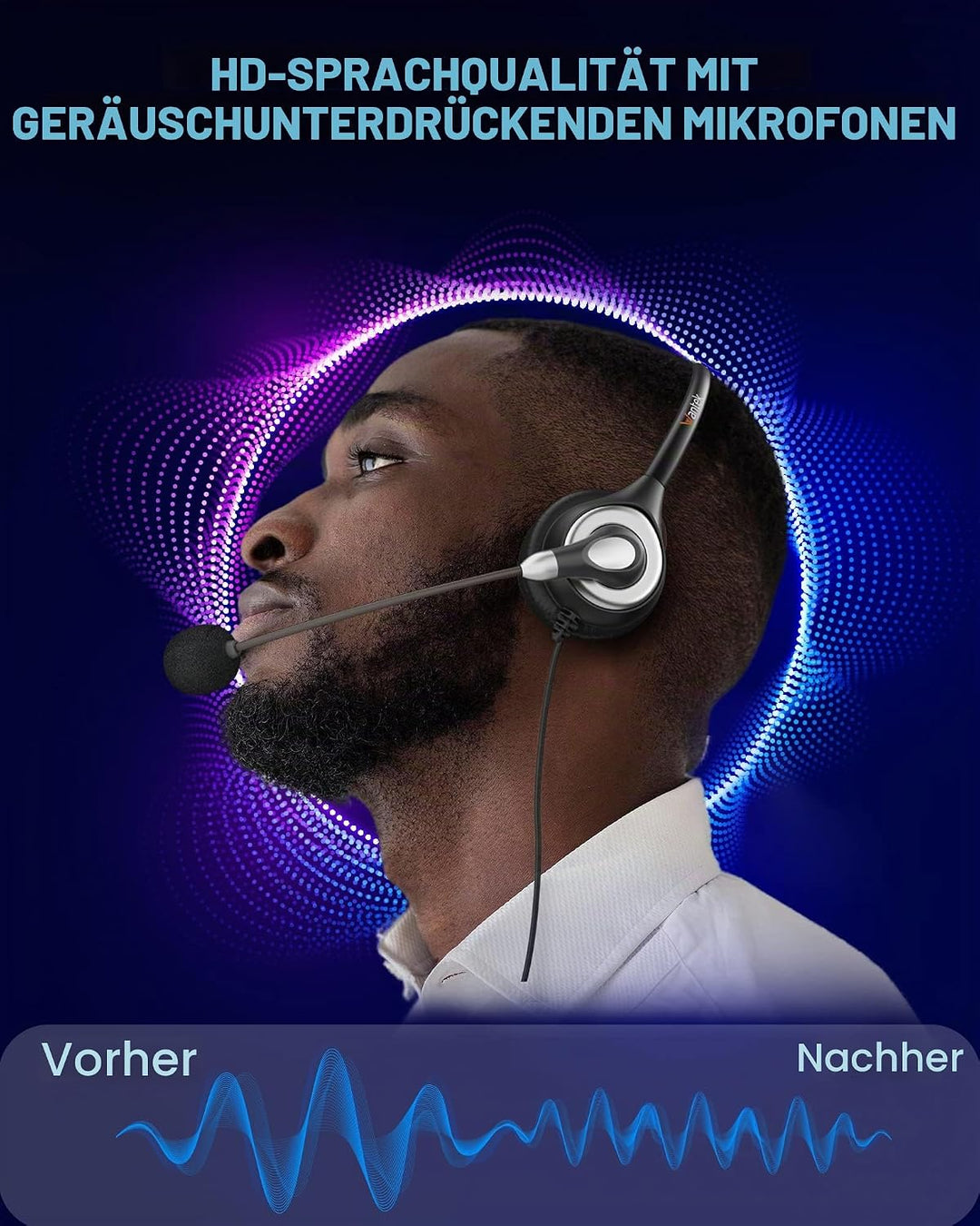 Wantek Kabelgebundene USB-Headsets Mono mit Geräuschunterdrückungs-Mikrofon und Inline-Steuerung, UC