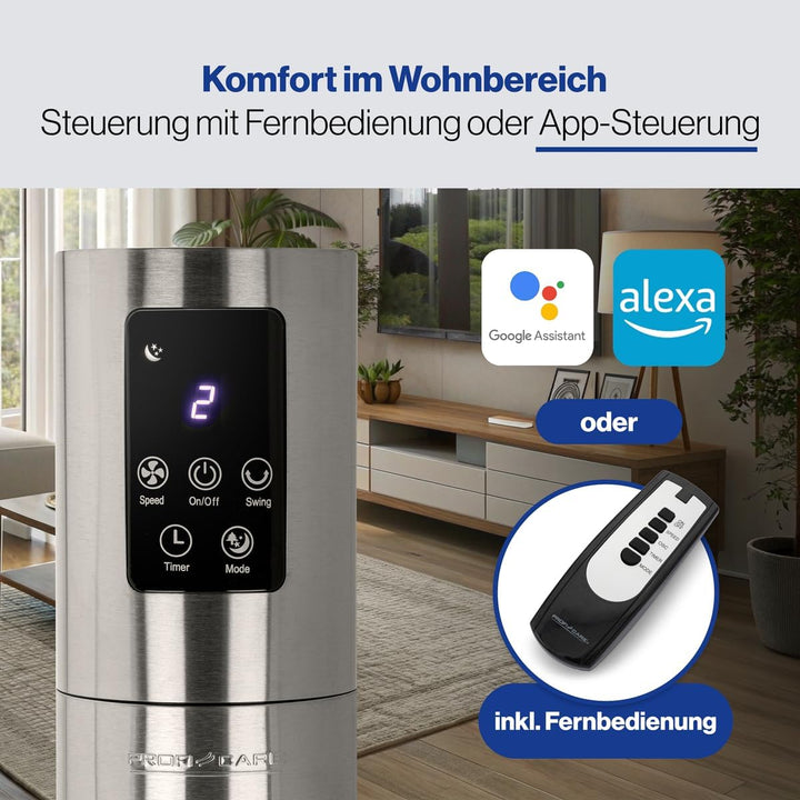 ProfiCare Turm-Ventilator PC-TVL 3090 Tower-Ventilator mit Multifunktions-Fernbedienung, LED-Display