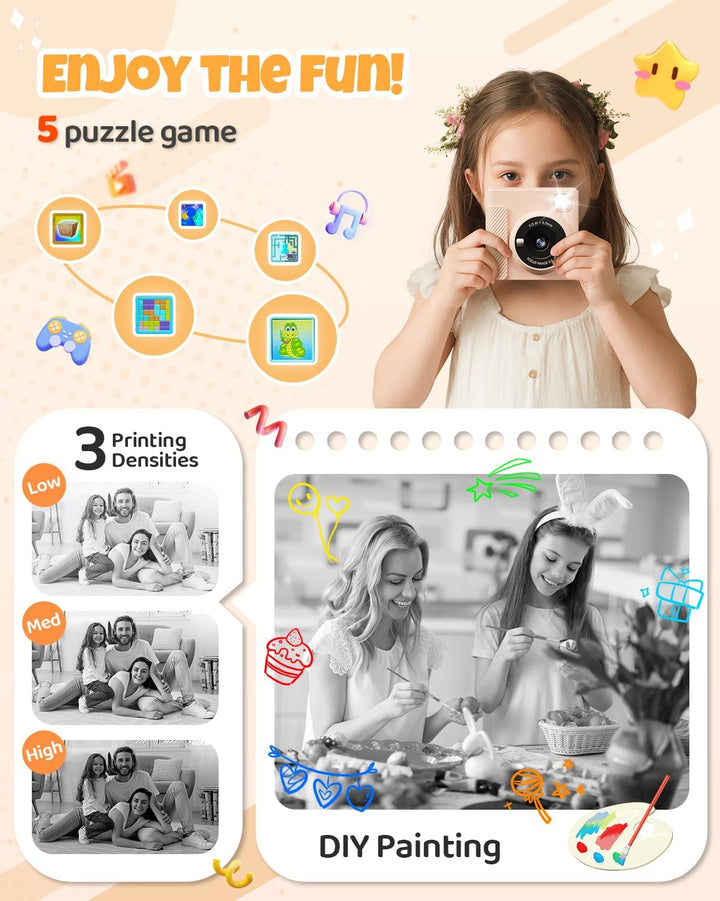 Kinderkamera Sofortbildkamera, 2,4 Zoll Sofortbildkamera Kinder mit 32G Karte und Fotopapier Drucken