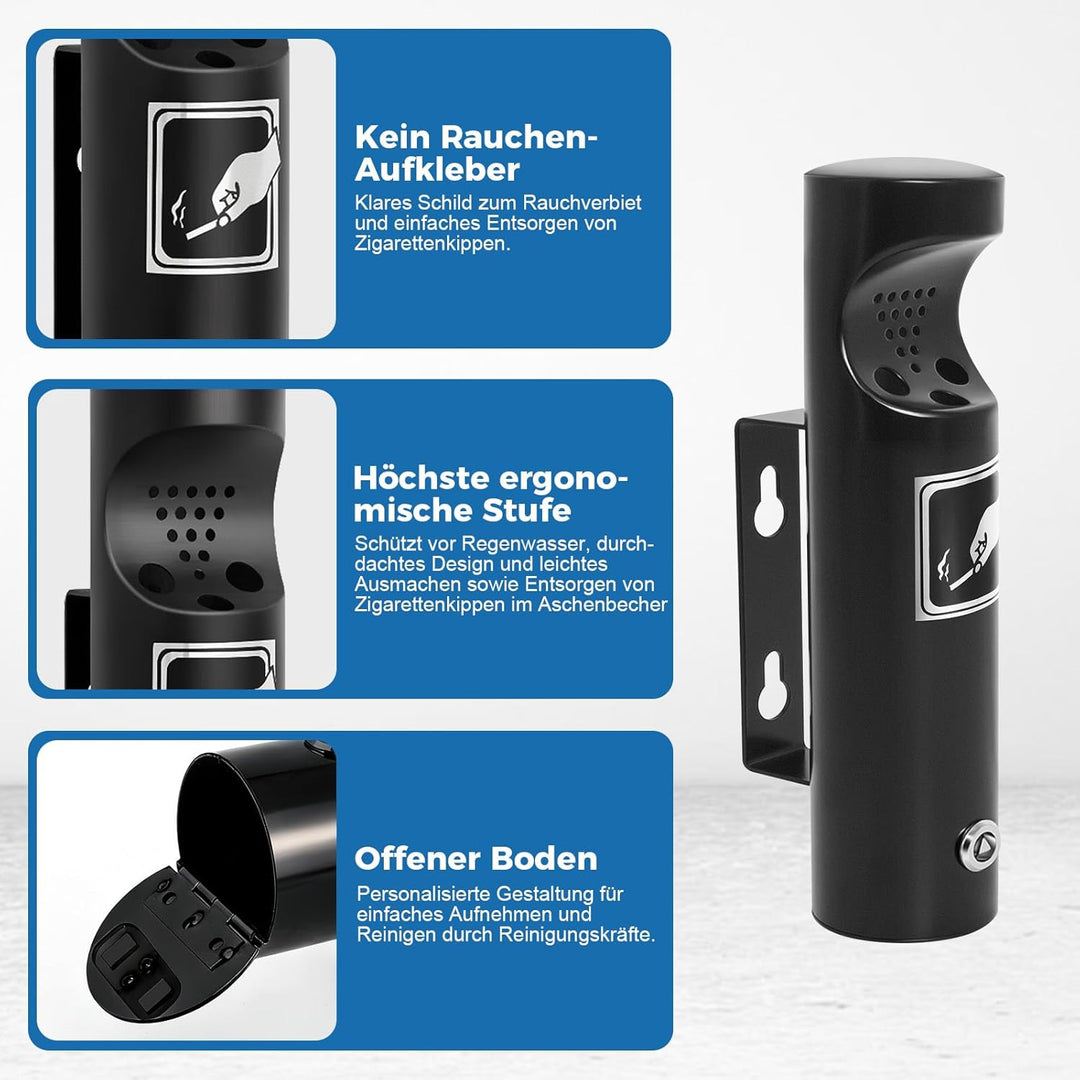 Mülleimer Wandmontage aus Edelstahl, Vertikaler Wandmülleimer für Draussen, Tubular öffentliche Abfa