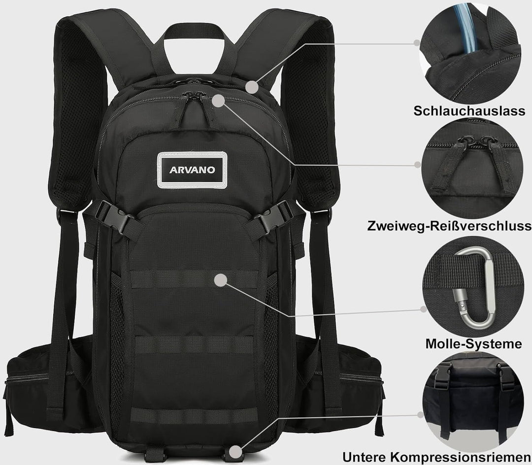 Arvano Trinkrucksack Fahrrad Rucksack mit Trinkblase 2l, Klein Wanderrucksack Skirucksack Wasserruck
