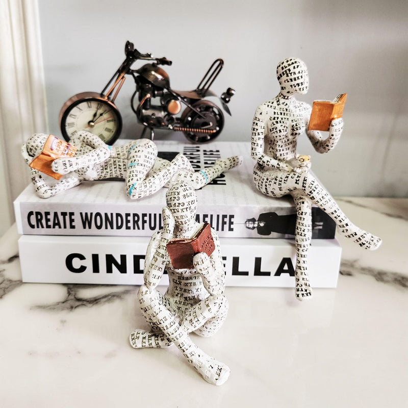 PIGPIGFLY 3pcs Leserstatue,Deko Figuren,Deko Wohnzimmer,Home Store Dekoration, Leser,Modern Abstract