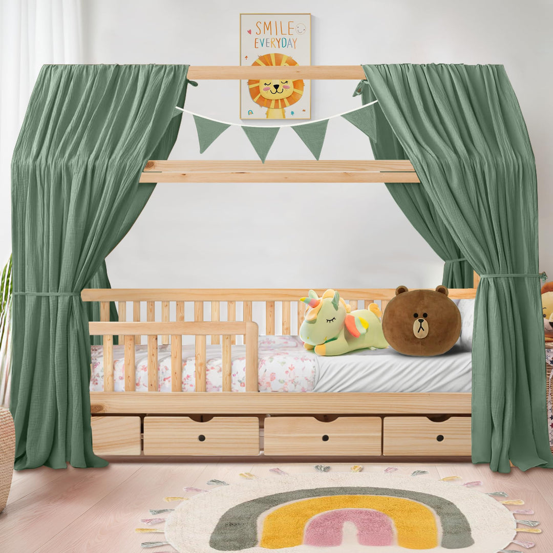 iLuane Hausbett Himmel Deko - 3PCS Betthimmel Hausbett Set, 100% Baumwolle Musselin Vorhang - Hausbe