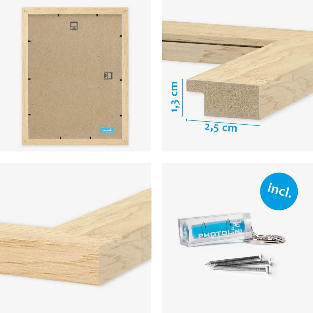 PHOTOLINI Bilderrahmen 40x60 Holz MDF Natur, 3er Set breite 40x60 cm Bilderrahmen mit bruchsicheres