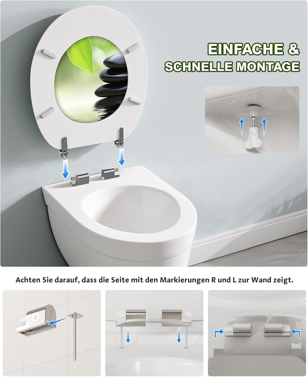 Ribelli WC Sitz mit Absenkautomatik, Toilettendeckel O-Form in Viele Motiven, Klodeckel Einfache Mon