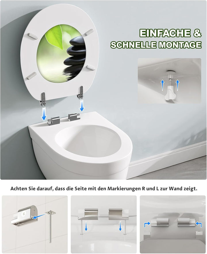 Ribelli WC Sitz mit Absenkautomatik, Toilettendeckel O-Form in Viele Motiven, Klodeckel Einfache Mon
