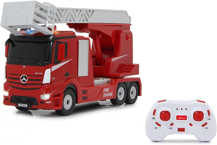 JAMARA 405212 - Feuerwehr Drehleiter Mercedes-Benz Antos 1:24 2,4GHz – realistischer Motorsound, Hup