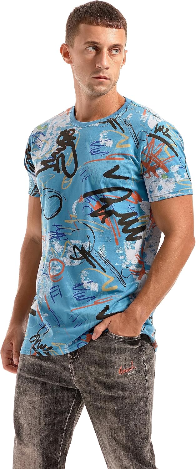 RONOMO Herren Mode Krawatte Dye T-Shirt Casual Print T-Shirt Graffiti T-Shirt S Ty Blau, S Ty Blau