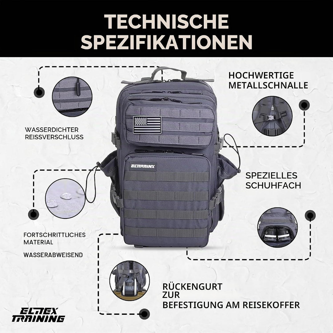ELITRAINX ELITEX TRAINING Militär-Rucksack, 45 l, wasserdicht, Sport, Flugzeugkabine, CrossTraining,
