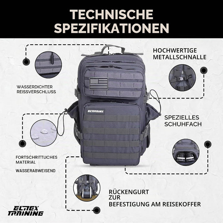 ELITRAINX ELITEX TRAINING Militär-Rucksack, 45 l, wasserdicht, Sport, Flugzeugkabine, CrossTraining,