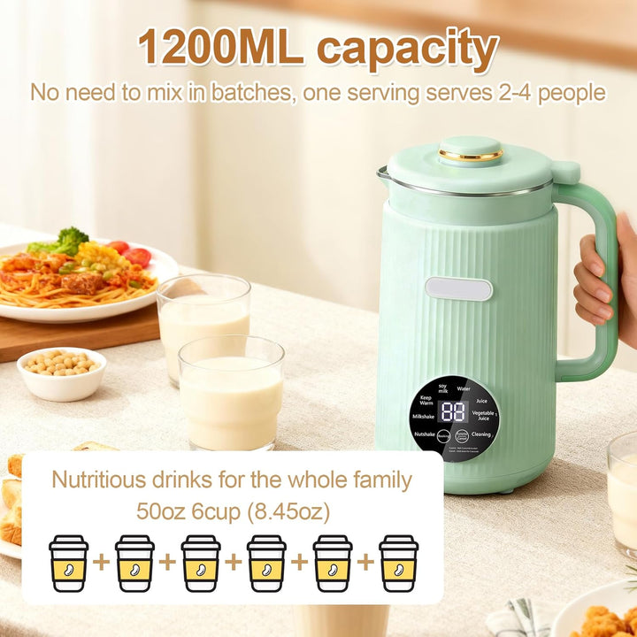 8 in 1 Nussmilchmaschine, 1200ml Automatische Sojamilch Maschine, mit Startverzögerung/Warmhaltefunk