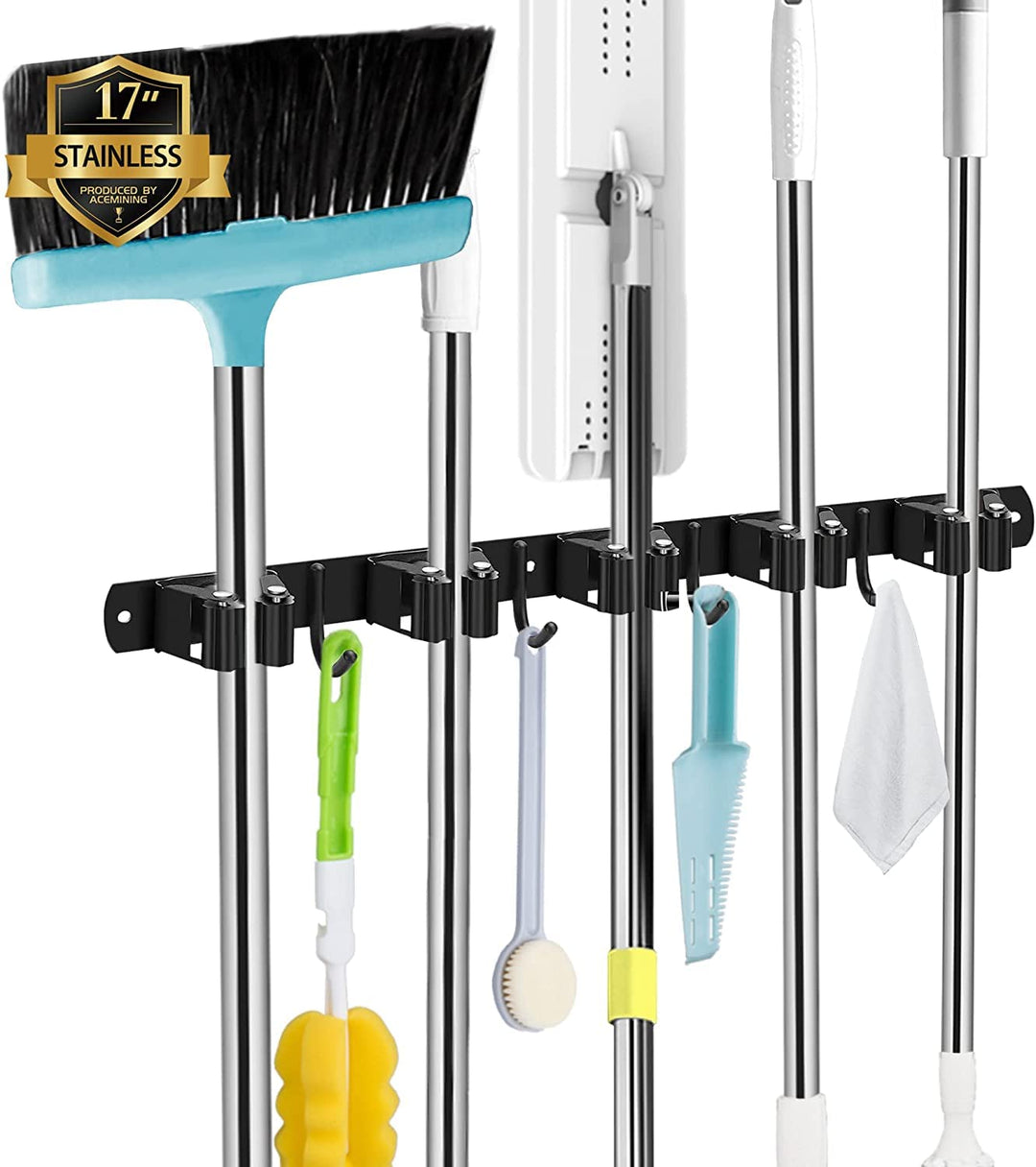 AceMining Besenhalterung Wand, 5 Halter + 4 Haken Schwarz Schwerlast Gerätehalter Selbstklebend, Bes