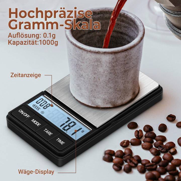Kaffeewaage 1000g/0,1g, Espresso Waage mit Timer, Digitale küchenwaage,Barista kaffee waage,Coffee S