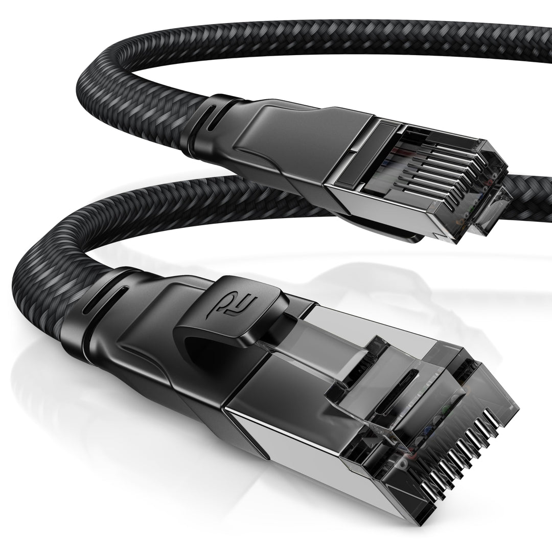 CSL - 10m CAT8.1 Netzwerkkabel Flach 40 Gbits - Baumwollmantel - LAN Kabel Patchkabel - CAT8 Gigabit