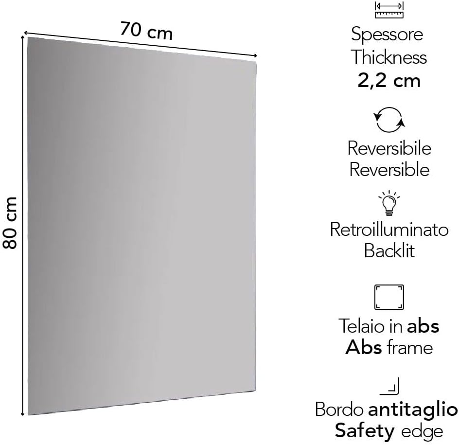 KIAMAMI VALENTINA BADEZIMMERSPIEGEL 80X70 cm MIT LED-HINTERGRUNDBELEUCHTUNG