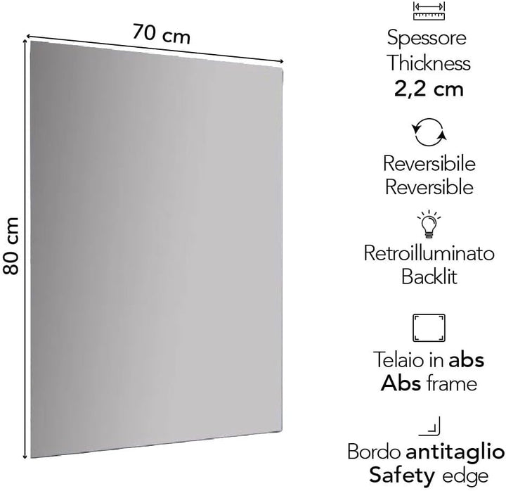 KIAMAMI VALENTINA BADEZIMMERSPIEGEL 80X70 cm MIT LED-HINTERGRUNDBELEUCHTUNG