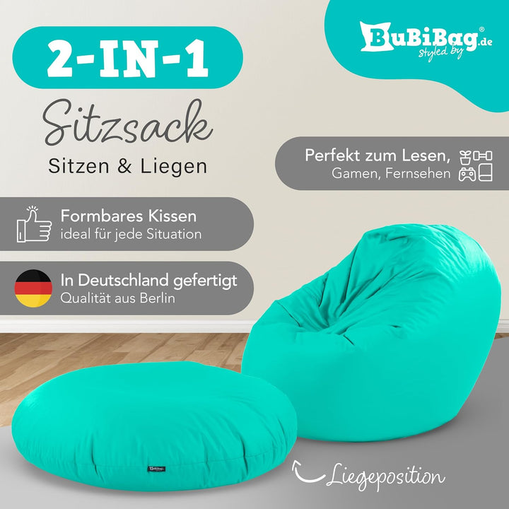 BuBiBag 2in1 Sitzsack L - XXL mit Füllung für Kinder & Erwachsene, Gaming Beanbag & Bodenkissen für