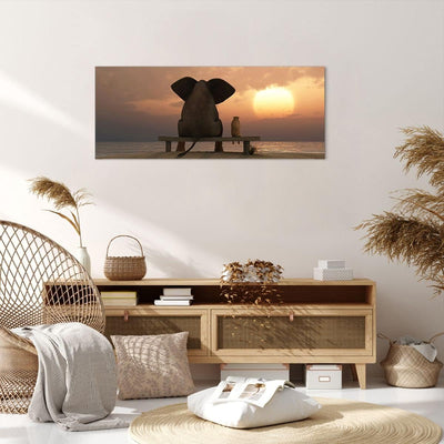 Wandbilder Dekoration Wohnzimmer Elefant Ufer Meer Panorama Bilder auf Leinwand 120x50cm Leinwandbil