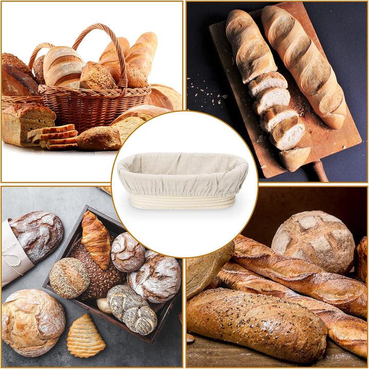 Gärkörbchen Oval, 25 x 15 x 8.5 cm Gärkorb zum Brotbacken Set, Aus Natürlichem Peddigrohr mit Schabe